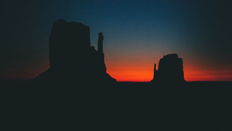 dusk, dark, rocks, outlines, sunset, 4k