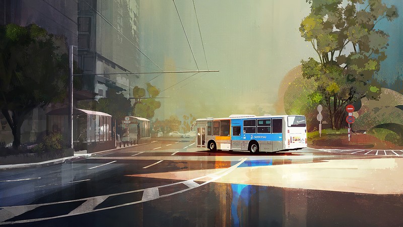 bus, artist, artwork, digital art, hd, artstation