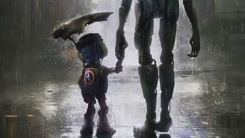 robot, artist, artwork, digital art, hd, deviantart, father, son