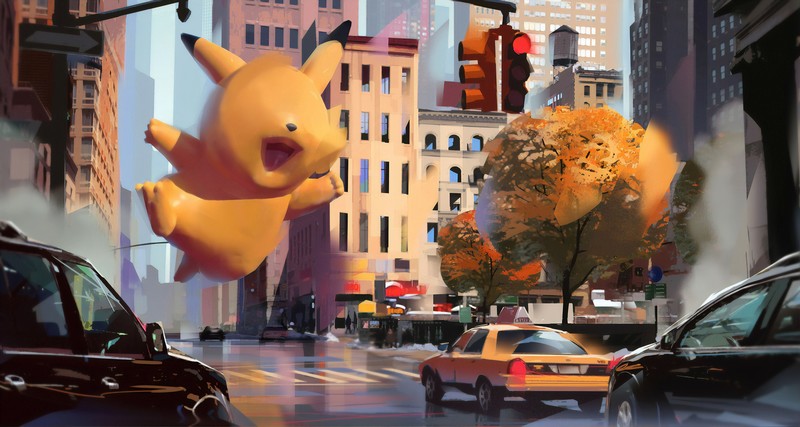 pikachu, city, artist, artwork, digital art, hd, 4k
