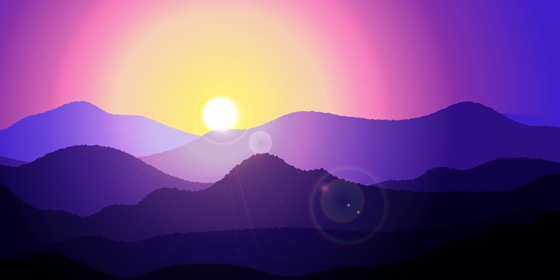 mountains, sunset, artist, artwork, digital art, hd, 4k, minimalism, minimalist