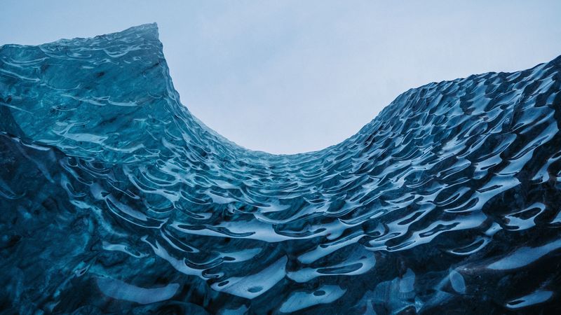 waves, frozen, glacier, ice, 4k