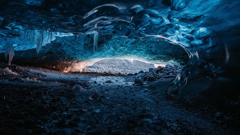 cave, ice, stones, frozen, glacier, 4k