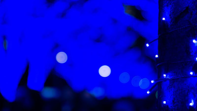 garland, blue, light, glow, decoration, 4k