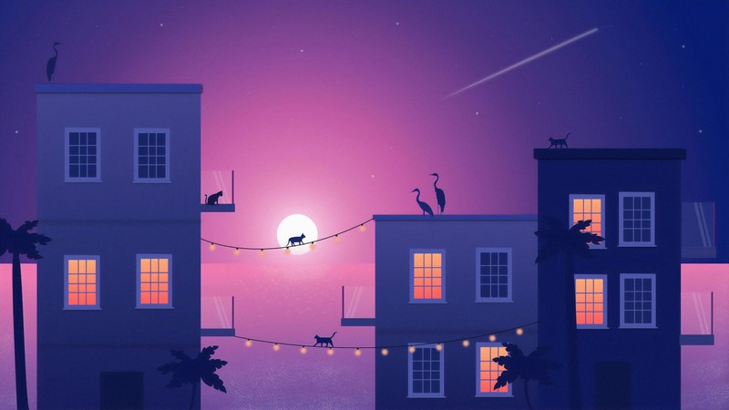 artist, artwork, digital art, hd, 4k, cat, birds