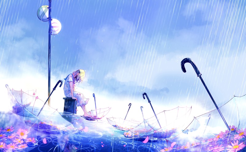 anime girl, anime, rain, artist, artwork, digital art, hd, 4k, deviantart