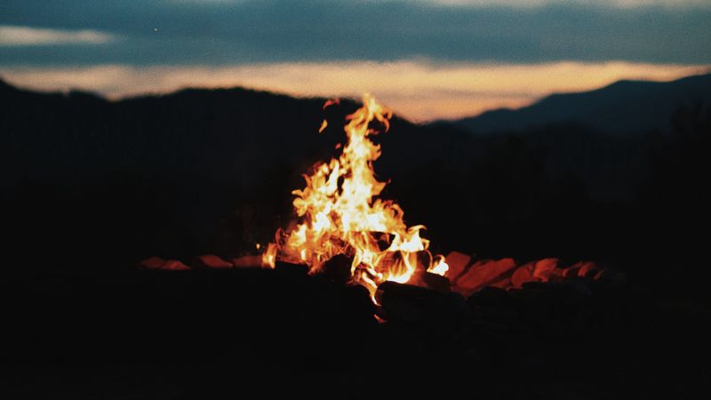 bonfire, fire, flame, dusk, dark, 4k