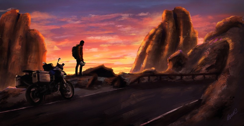 biker, artist, road, artwork, digital art, hd, 4k, deviantart