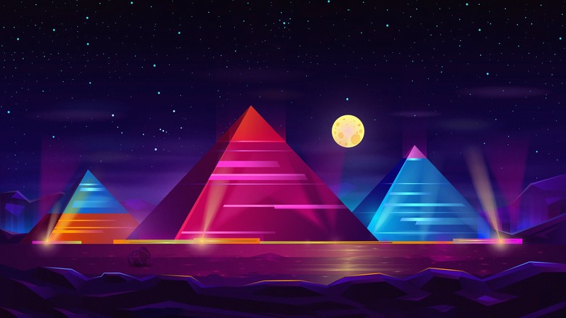 pyramid, artist, artwork, digital art, hd, 4k, neon