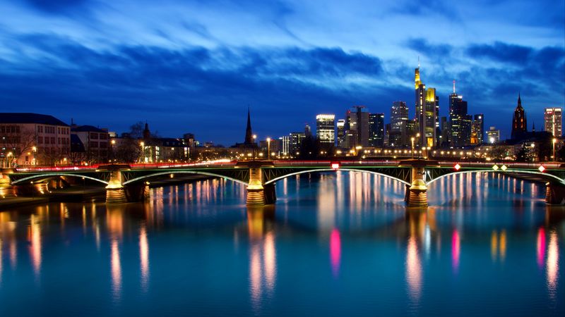 night city, bridge, buildings, river, germany, 4k
