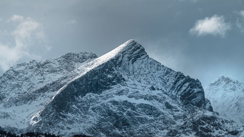 mountain, peak, snowy, slope, landscape, 4k