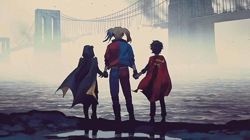 harley quinn, superman, batman, superheroes, artist, artwork, digital art, hd, 4k