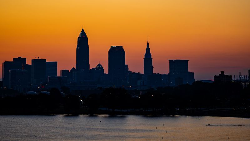 city, buildings, coast, dark, dusk, 4k