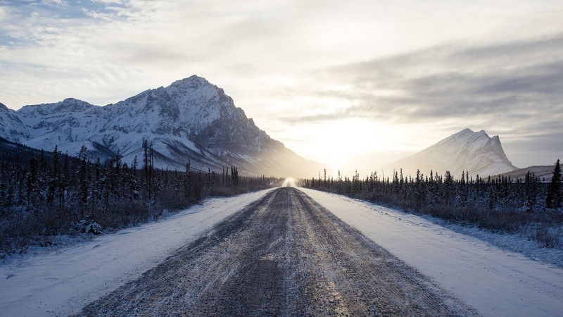 mountains, winter, road, nature, hd, 4k