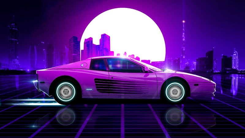 ferrari, cars, hd, 4k, synthwave, retrowave, deviantart, artist, artwork, digital art