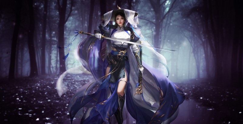 asian, warrior, artist, artwork, digital art, hd, 4k, sword