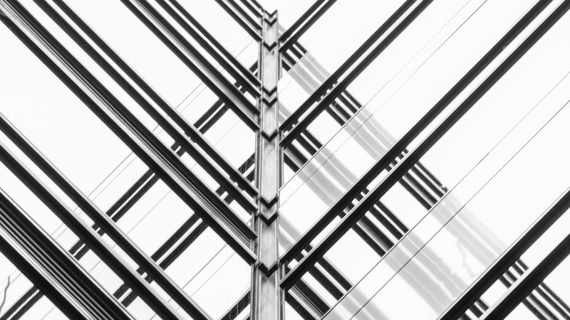 building, construction, minimalism, symmetry, lines, 4k