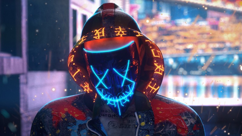 neon, mask, photography, hd, 4k