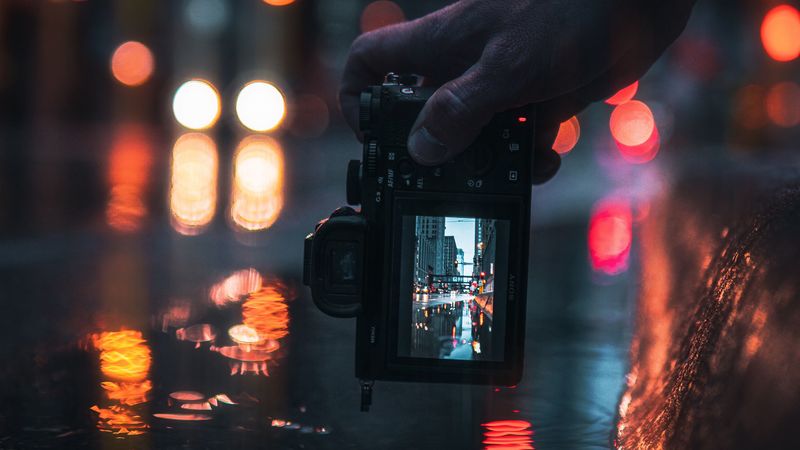 camera, hand, shooting, blur, neon, 4k