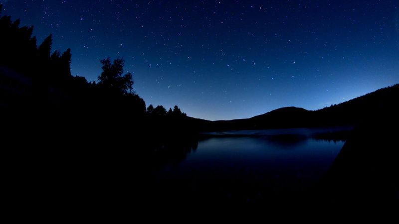 lake, dark, night, starry sky, landscape, 4k