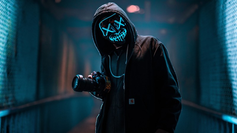 mask, photography, camera, hd, 4k, 5k, 8k, neon, anonymus