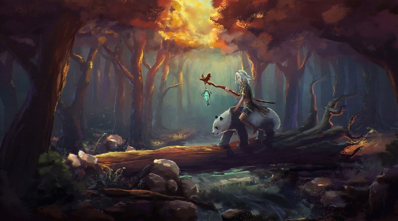 panda, forest, artist, artwork, digital art, hd, 4k