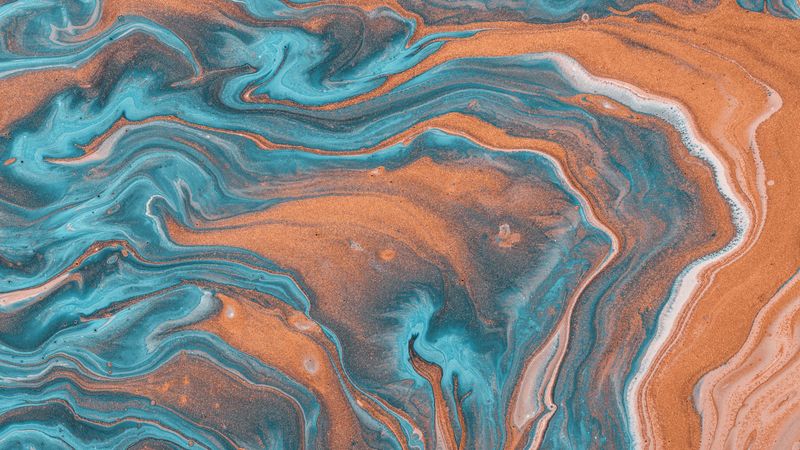 stains, liquid, paint, blue, brown, 4k