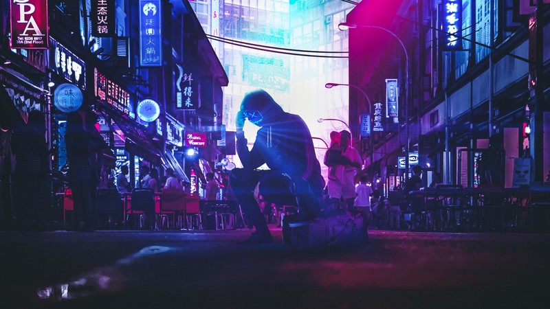 neon, mask, artist, artwork, digital art, hd, 4k, manipulation