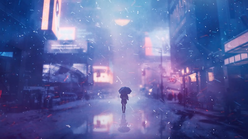 alone, street, umbrella, artist, artwork, digital art, hd, deviantart