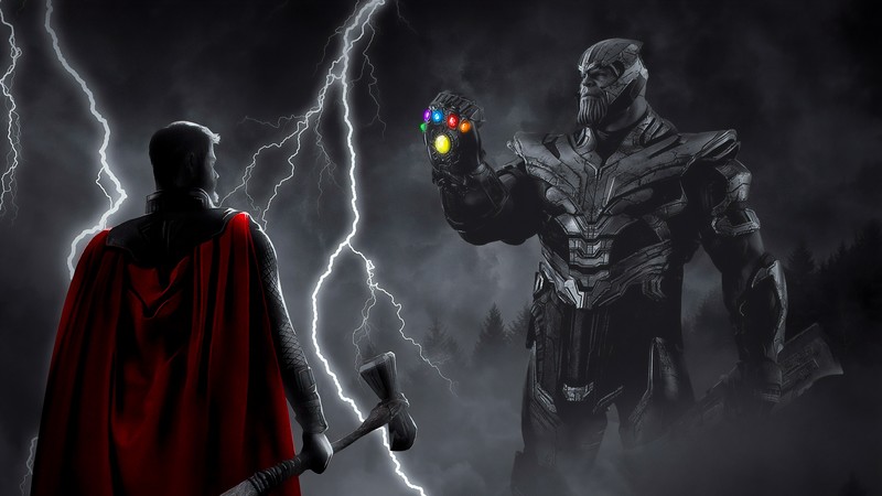thor, thanos, superheroes, hd, 4k, artist, artwork, digital art, deviantart, monochrome, black and white