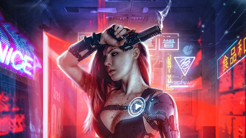 cyberpunk, artist, artwork, digital art, hd, 4k, artstation, warrior, gun