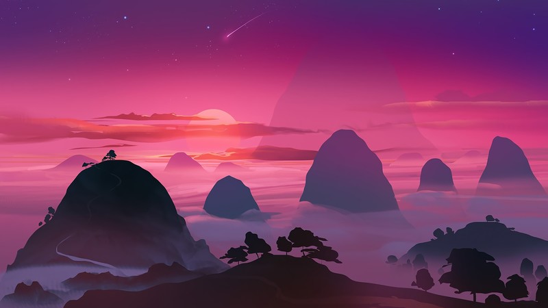 pink, sunset, minimalism, minimalist, artist, artwork, digital art, hd, 4k