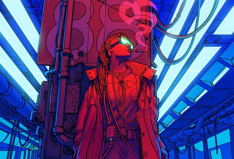 cyberpunk, smoking, artist, artwork, digital art, hd, 4k