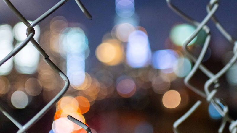 fence, lights, blur, bokeh, 4k
