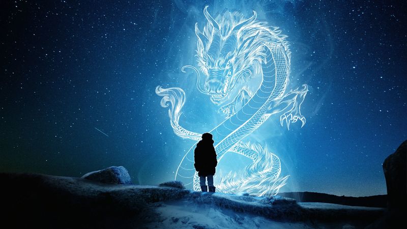 silhouette, dragon, illusion, art, 4k