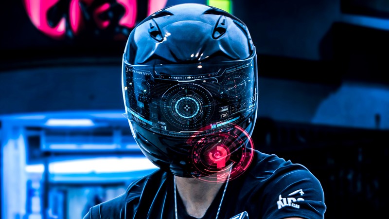 biker, artist, artwork, digital art, hd, 4k, neon, helmet, cyberpunk