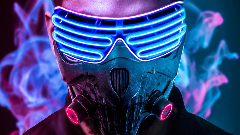 mask, neon, artist, artwork, digital art, hd, 4k