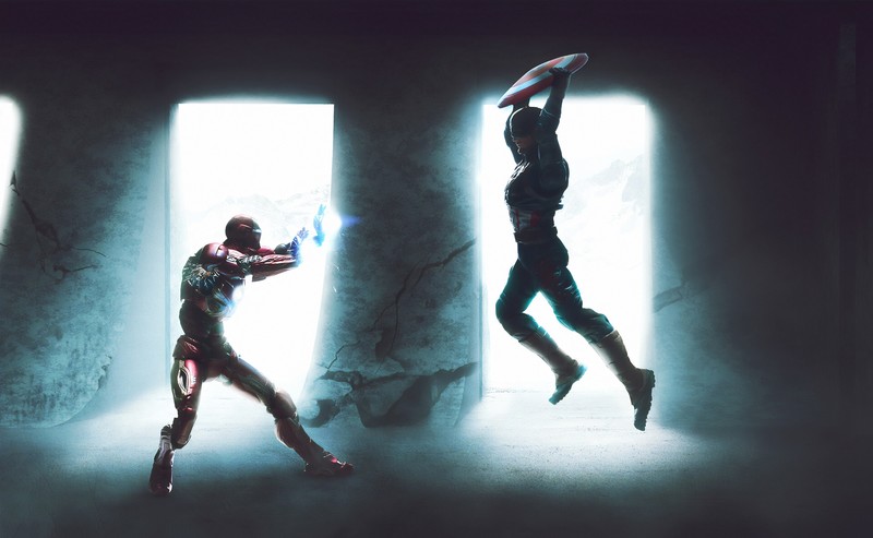 captain america, iron man, hd, 4k, superheroes, artwork