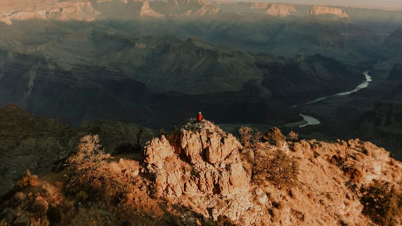 mountains, peak, aerial view, canyon, overview, 4k
