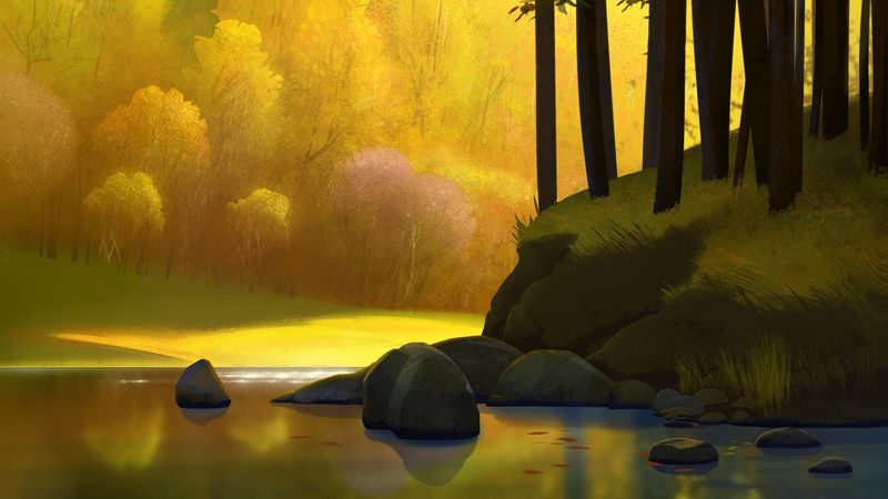 landscape, art, autumn, trees, 4k