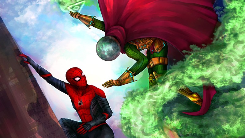 spiderman far from home, spiderman, hd, 4k, mysterio, superheroes, digital art, artwork