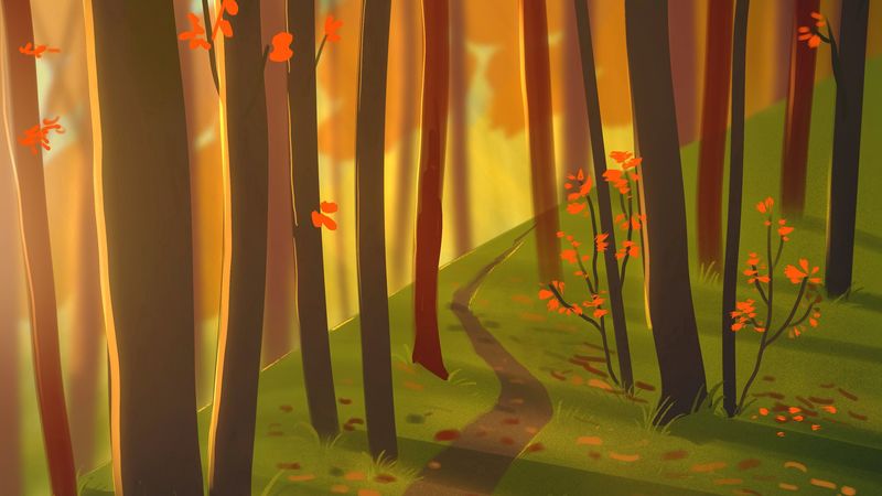 forest, path, autumn, nature, art, 4k