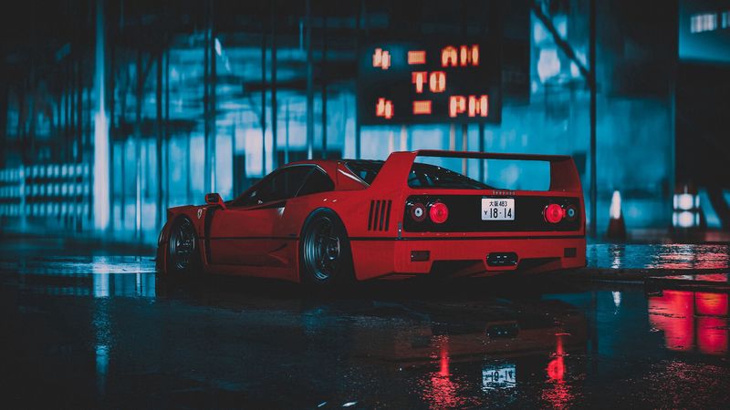 ferrari f40, ferrari, car, sportscar, red, side view, 4k