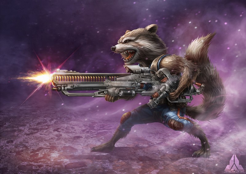 rocket raccoon, digital art, hd, 4k, artist, artwork