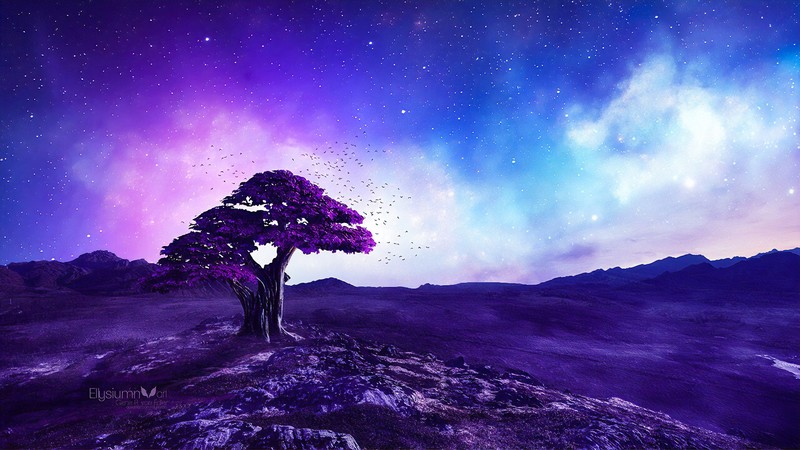 purple, tree, artist, artwork, digital art, hd, deviantart