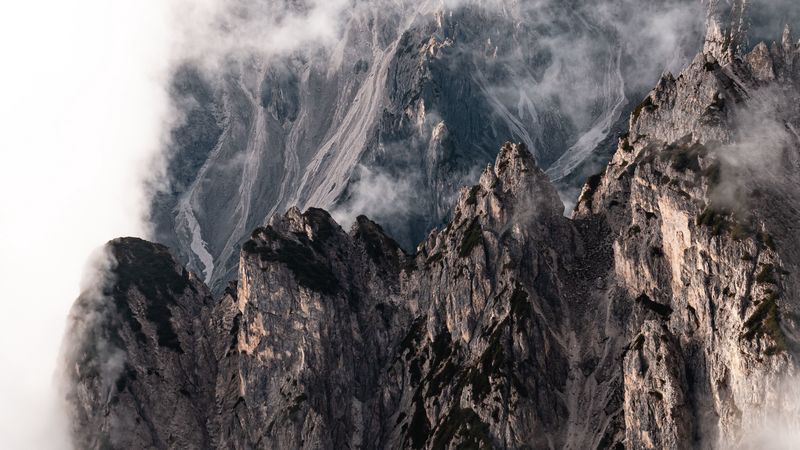 mountains, rocks, peaks, clouds, mountain range, 4k