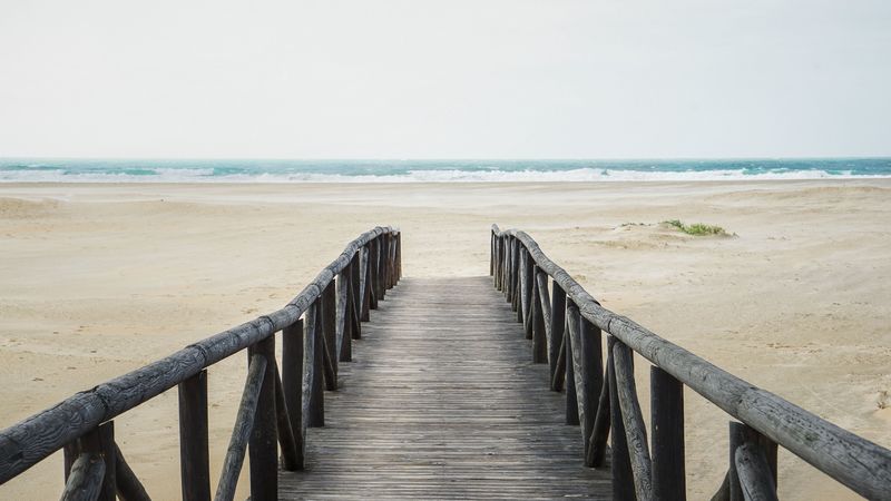 pier, beach, sea, coast, sand, 4k