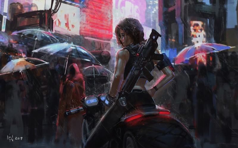 neon, anime girl, rain, hd, 4k, anime, deviantart