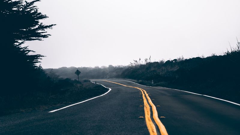 road, asphalt, marking, turn, nature, 4k