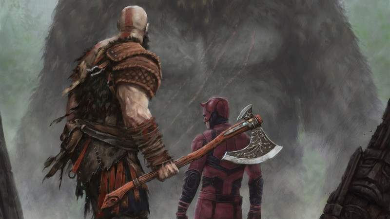 kratos, daredevil, king kong, hd, 4k, artist, artwork, digital art